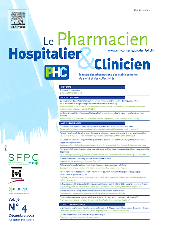 Go to journal home page - Le Pharmacien Hospitalier et Clinicien